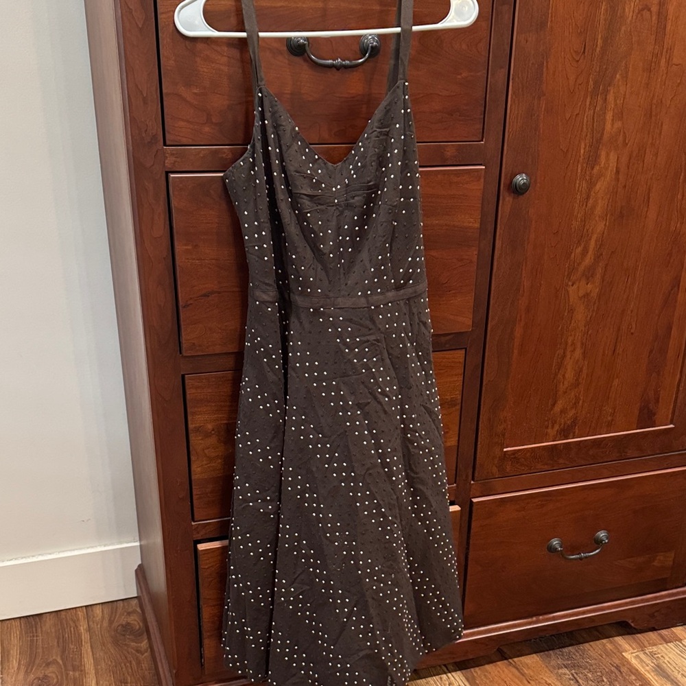 LOFT Strapless Brown Dress with White Dots